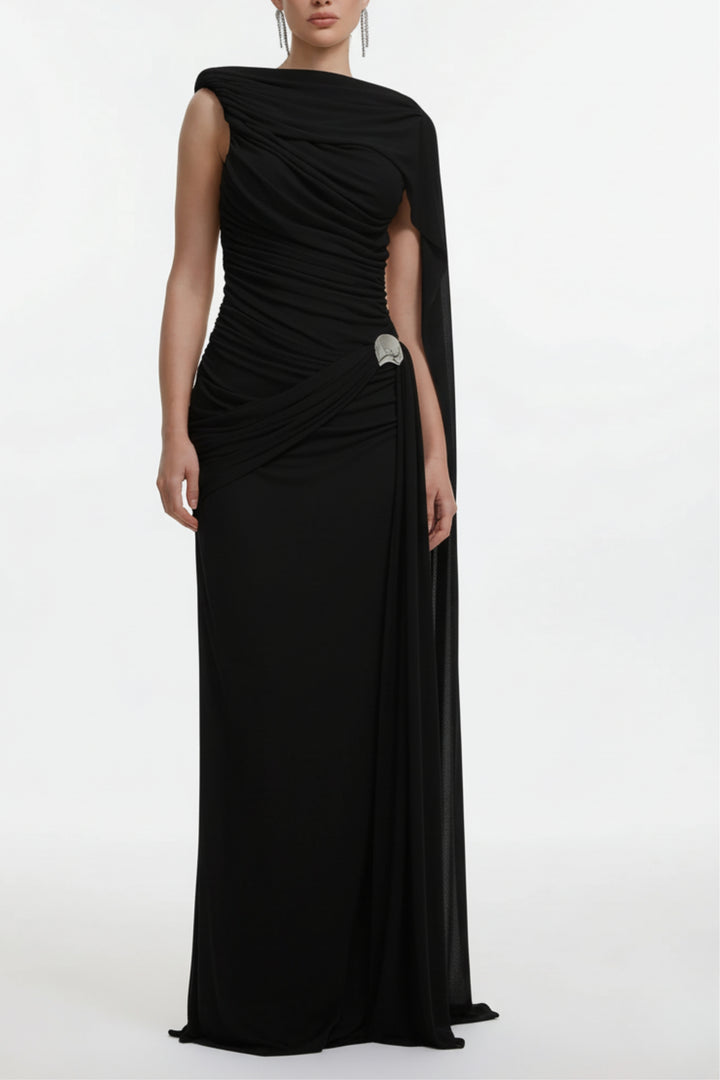 Black  Draped Bodycon Maxi Dress