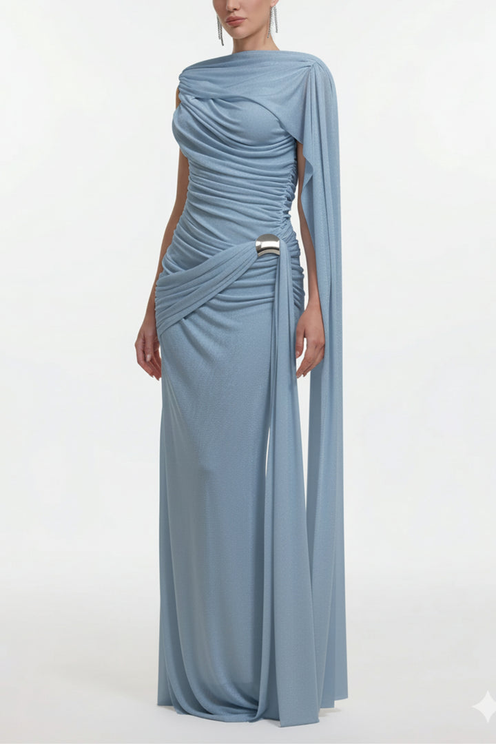 Mist Blue Draped Bodycon Maxi Dress