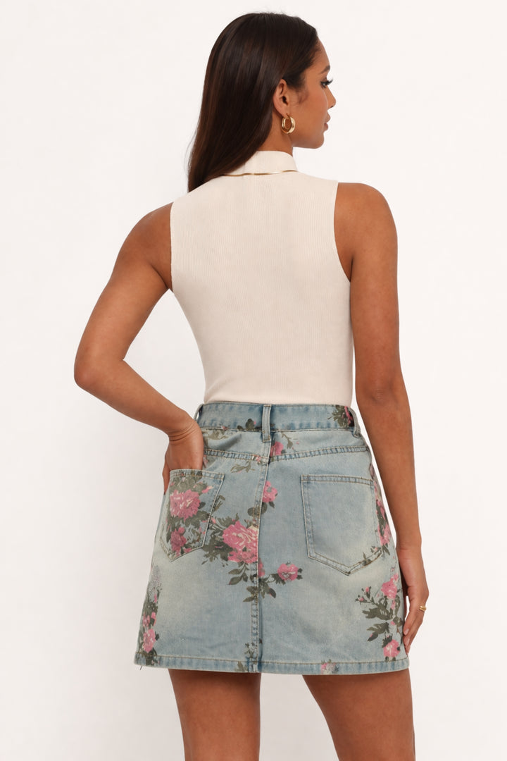 Floral Denim Mini Skirt