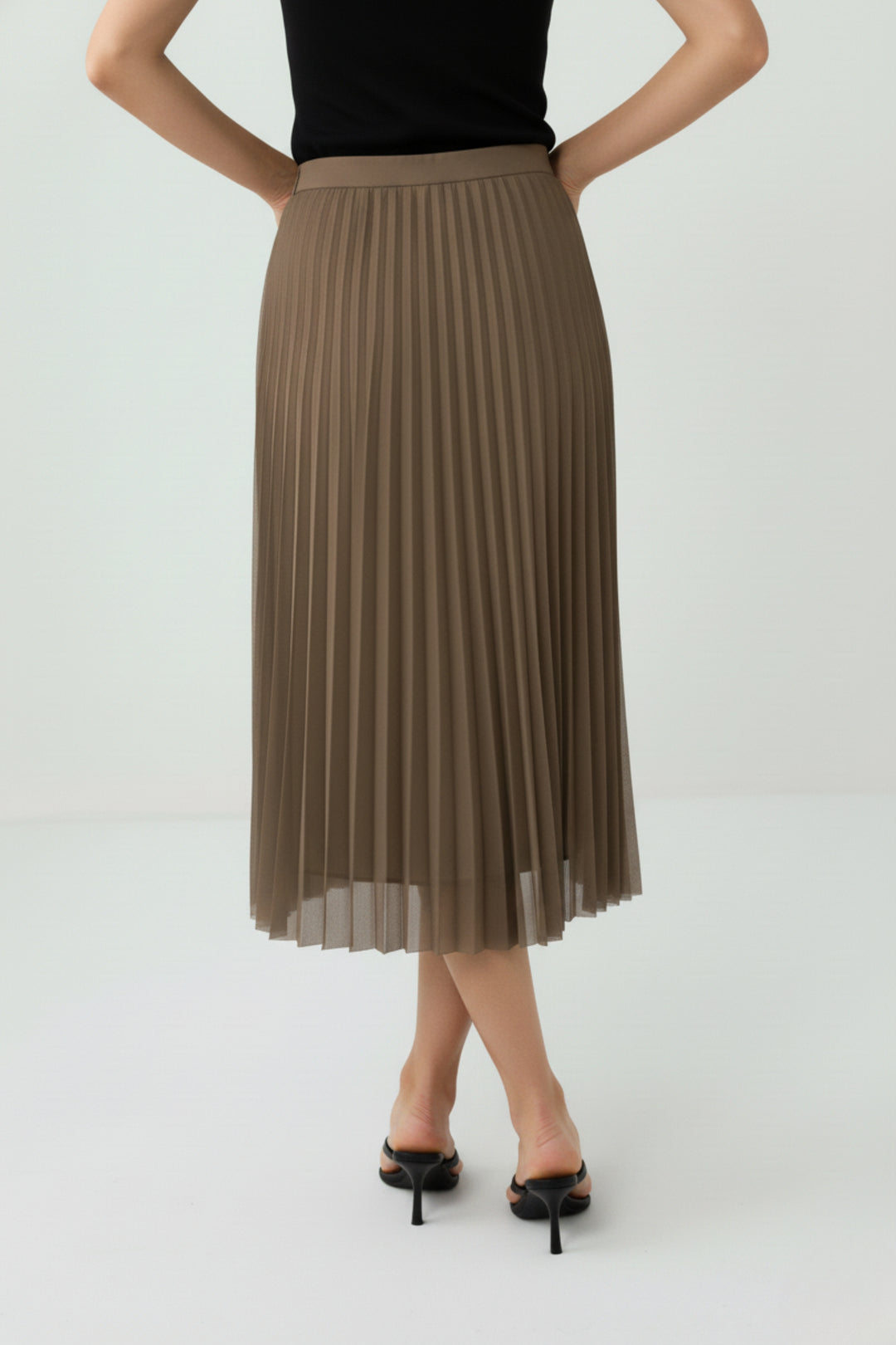 Beige Mesh Pleated Skirt