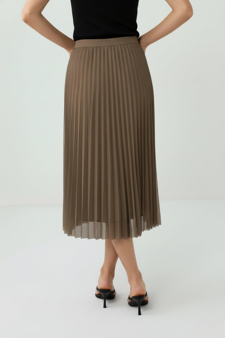 Beige Mesh Pleated Skirt