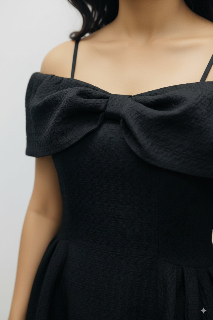 Classic Black Bow-Tie Mini Dress