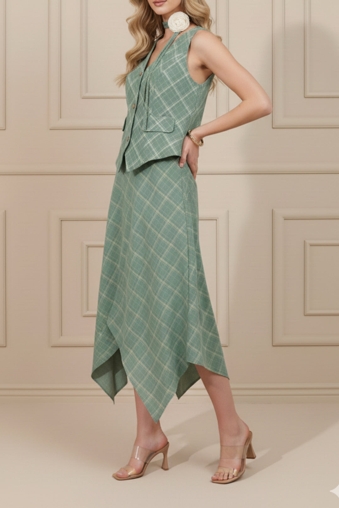 Lake Green Plaid Waistcoat Co-ord Set