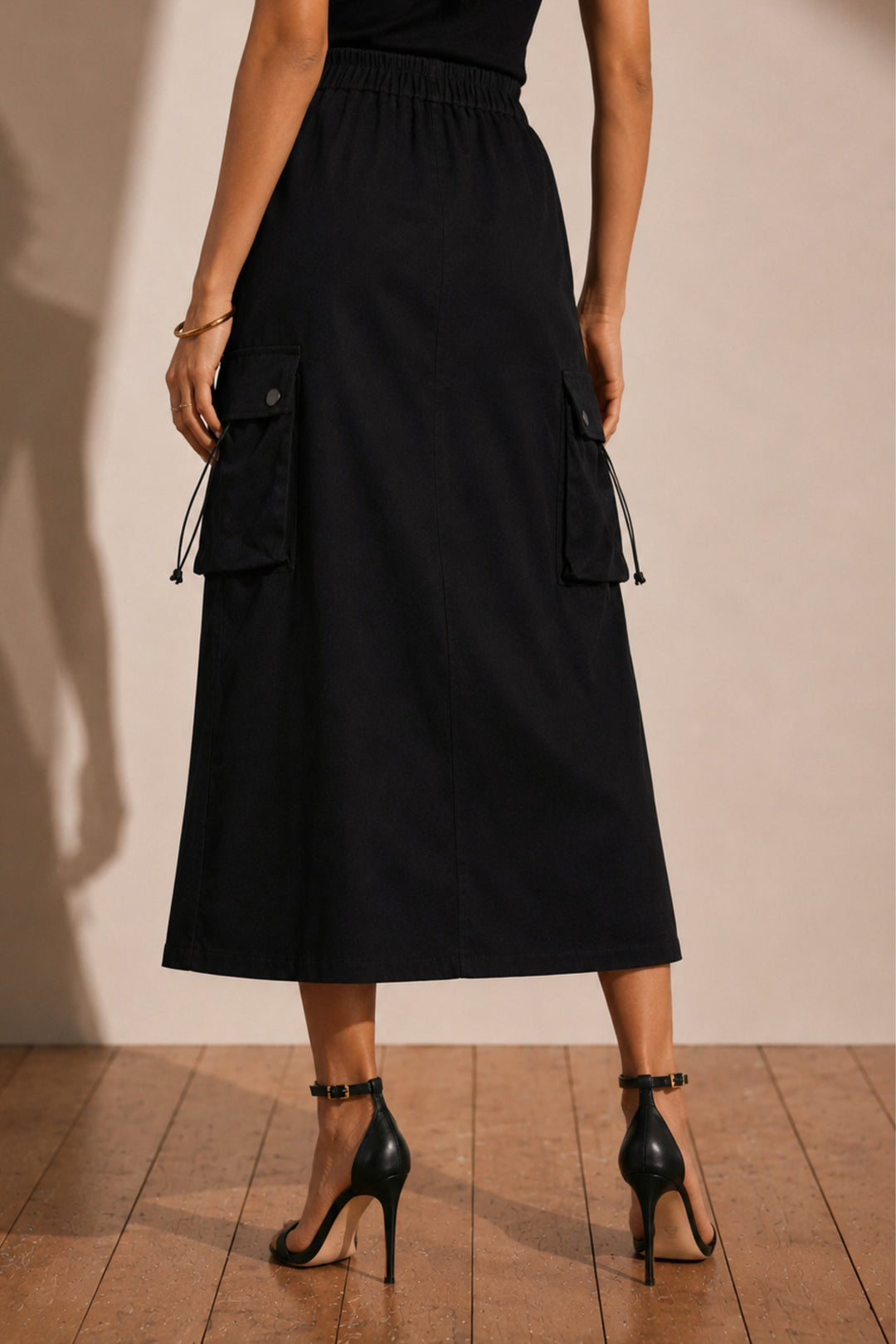 Black Street Style Cargo Skirt