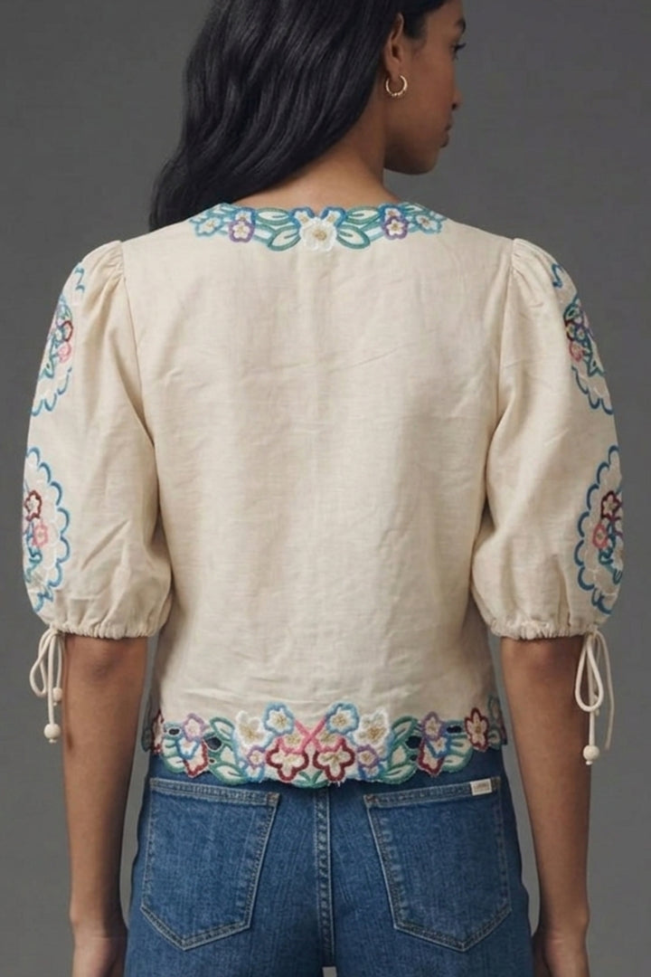 Ivory Boho Bloom Tie-Up Top