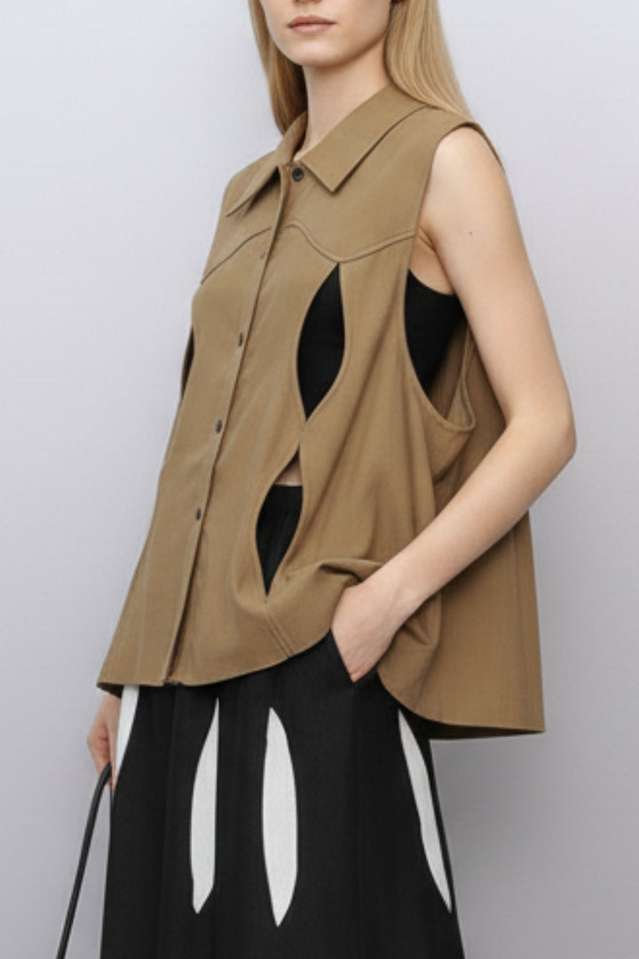 Peanut Brown Cutout Top