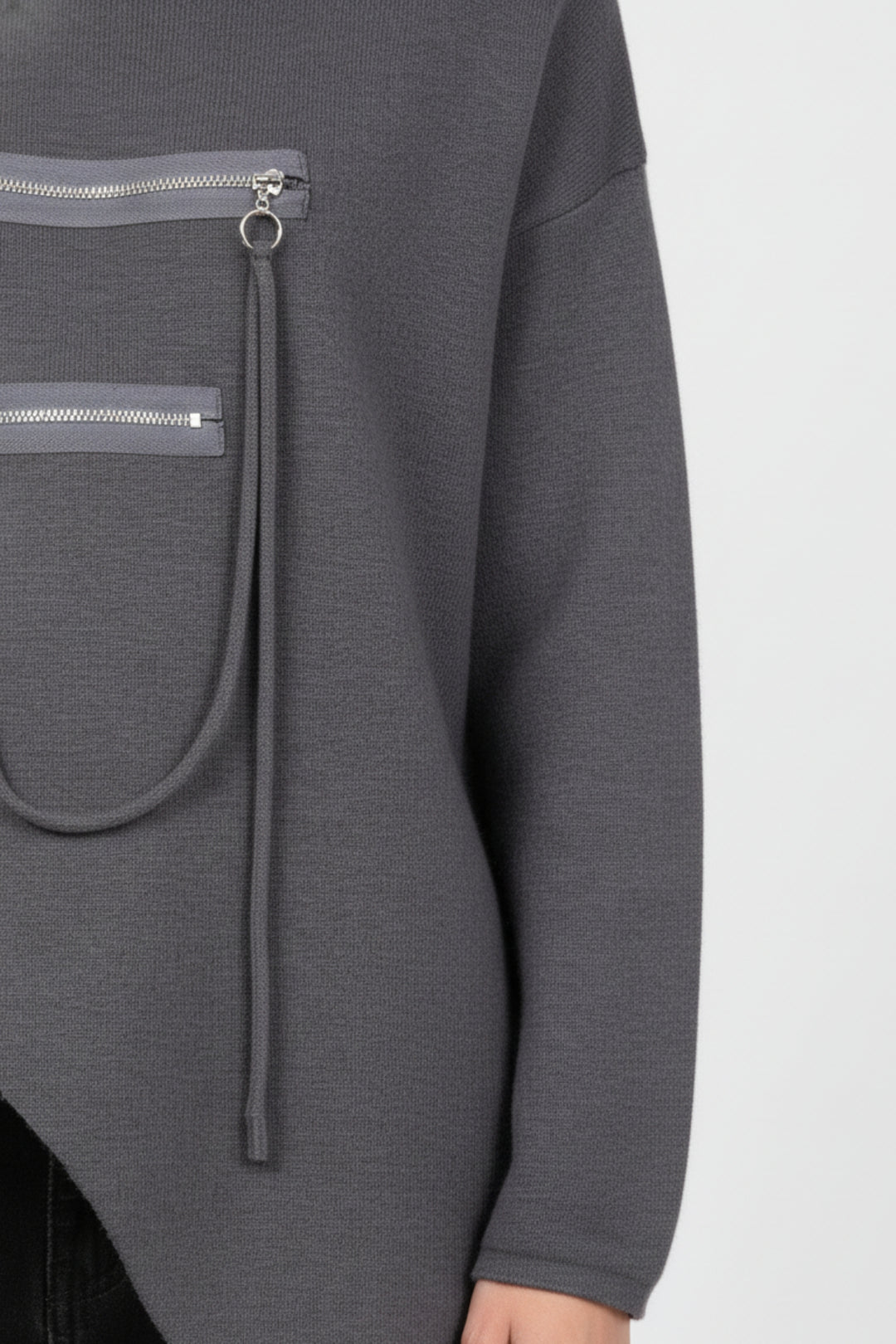 Slate Grey Zipline Geometrical  Sweater