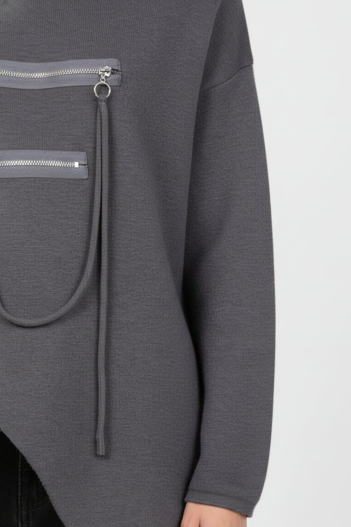 Slate Grey Zipline Geometrical  Sweater