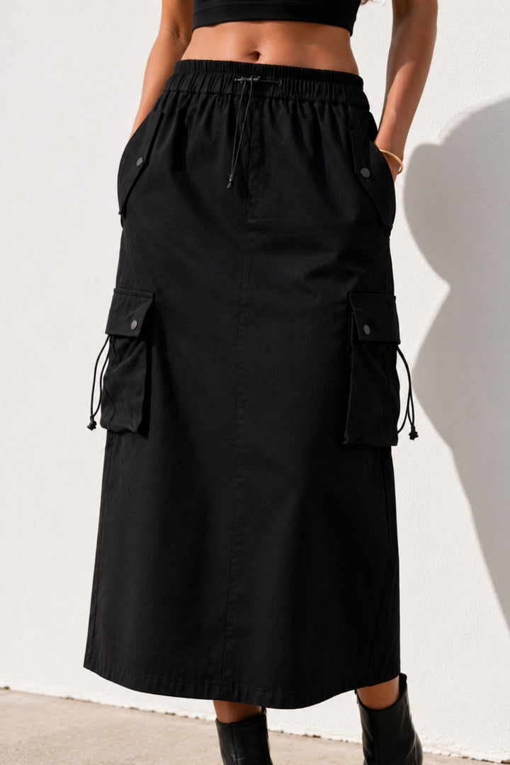 Black Street Style Cargo Skirt