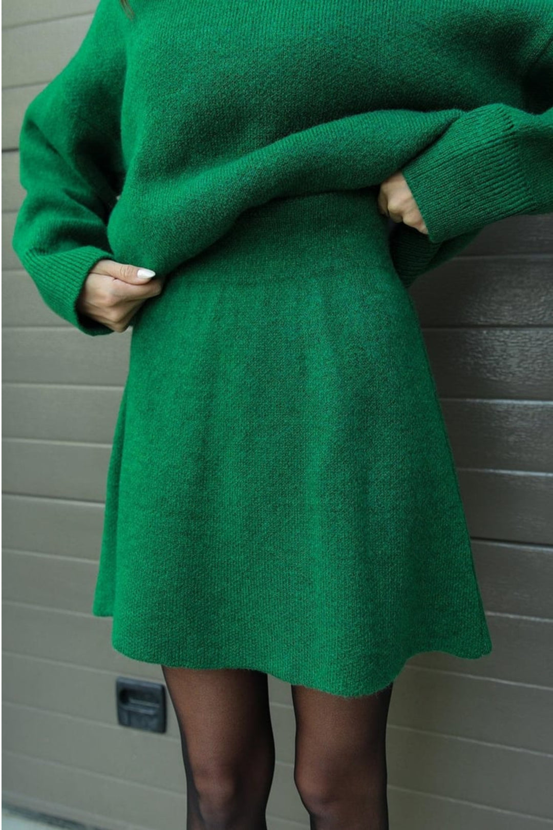 Green Short Skirt Knit Co-ord Set