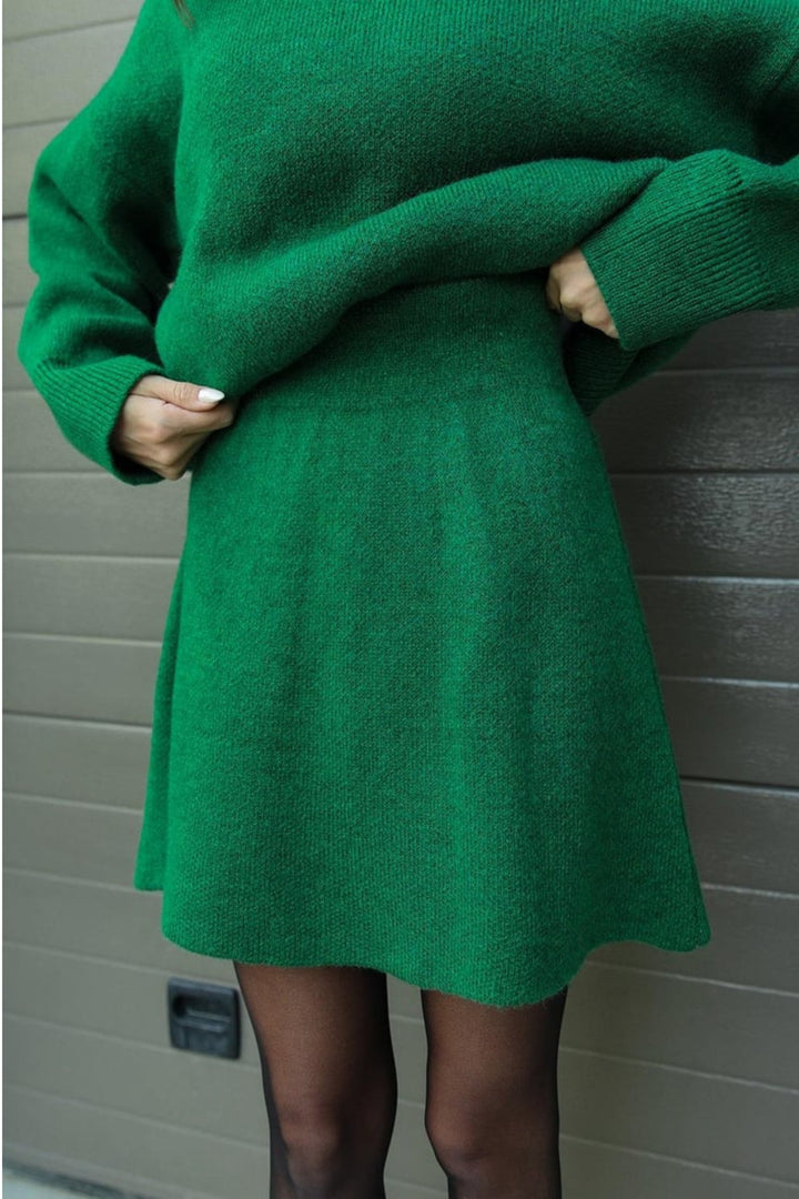 Green Short Skirt Knit Co-ord Set