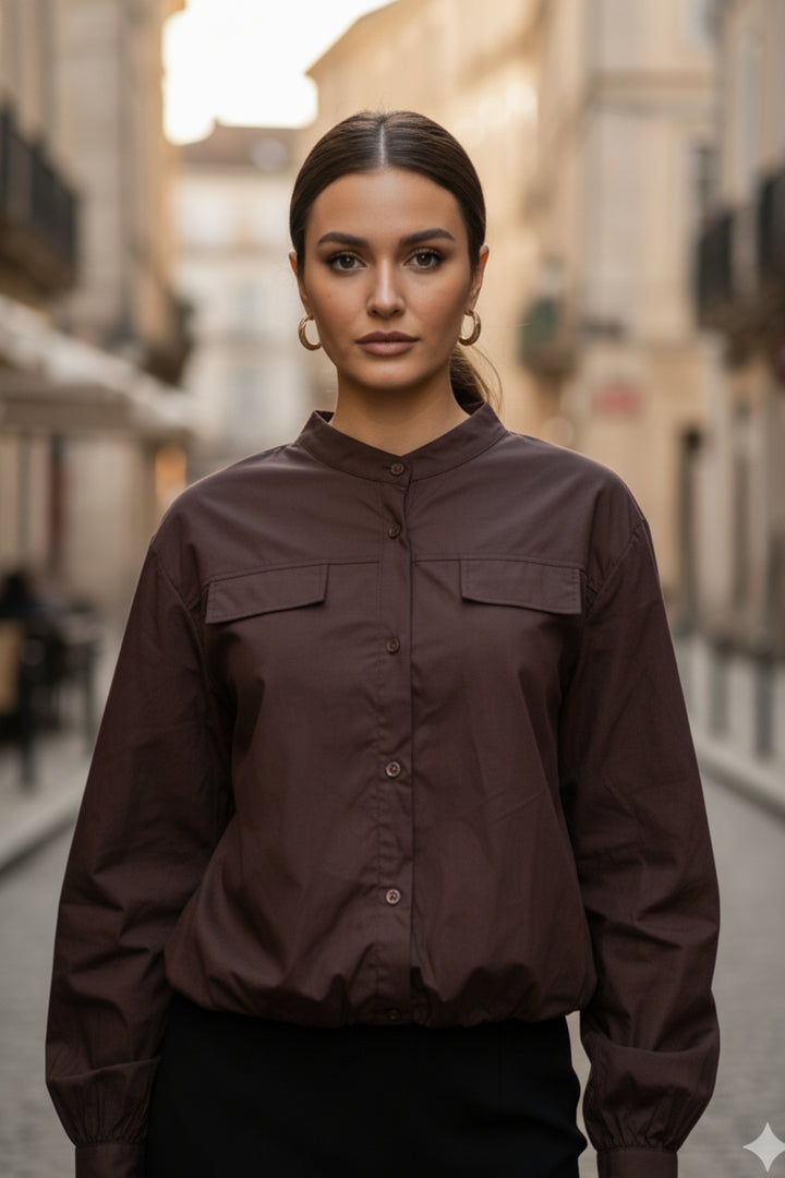 Cocoa Utility Band-Collar Shirt