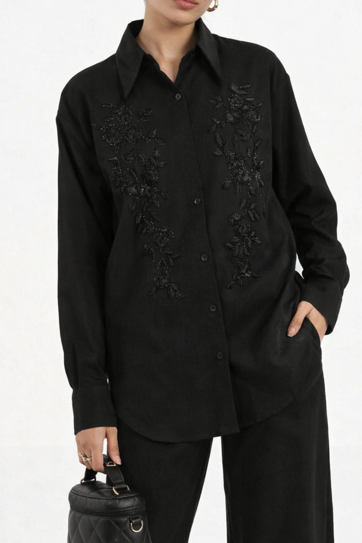 Black Oak Embroidered Linen Co-ord set