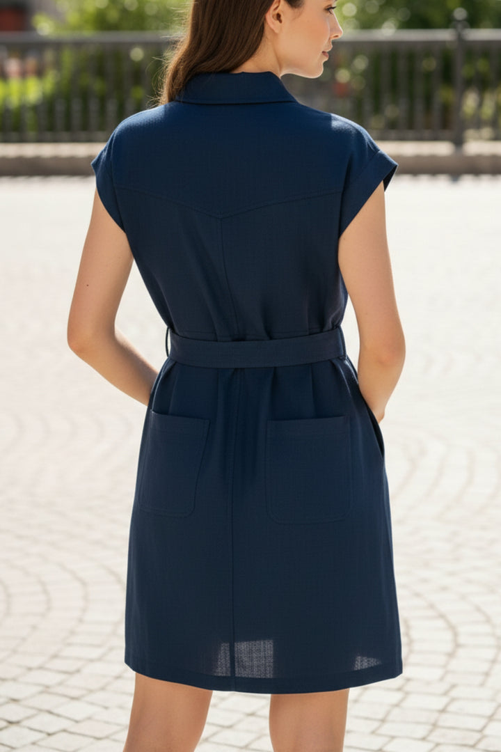 Navy Blue Utility Belted Dress