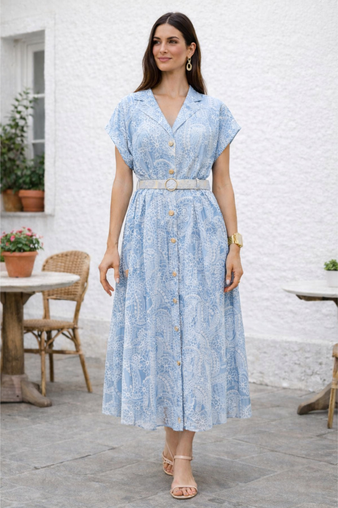 Cornflower Blue Floral Dress | Belted Blue Midi Dress Nolabels Cornflower Blue Floral Dress | Belted Blue Midi Dress Nolabels