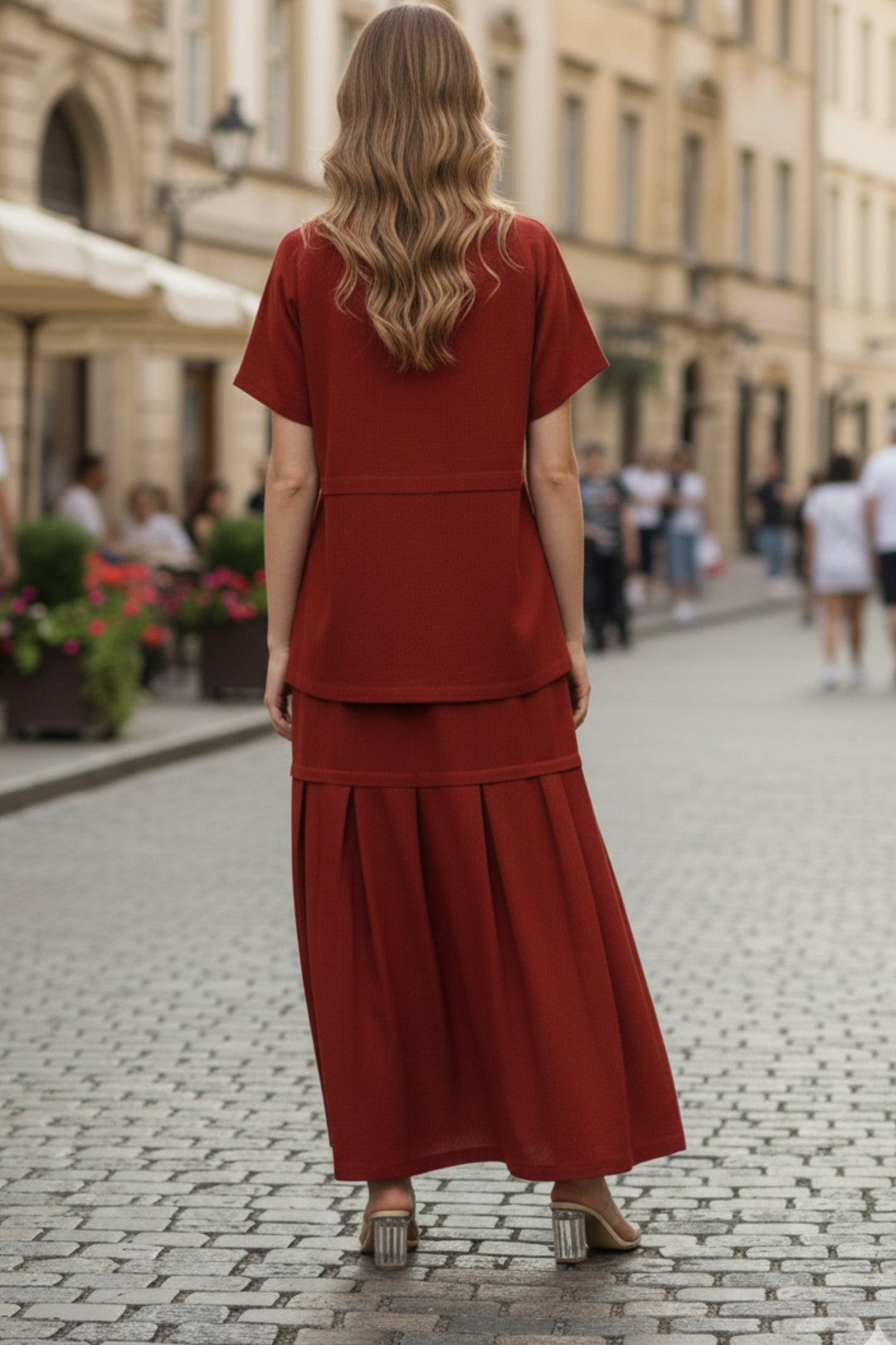 Cotton Red Bloom Box Pleat Coord Set
