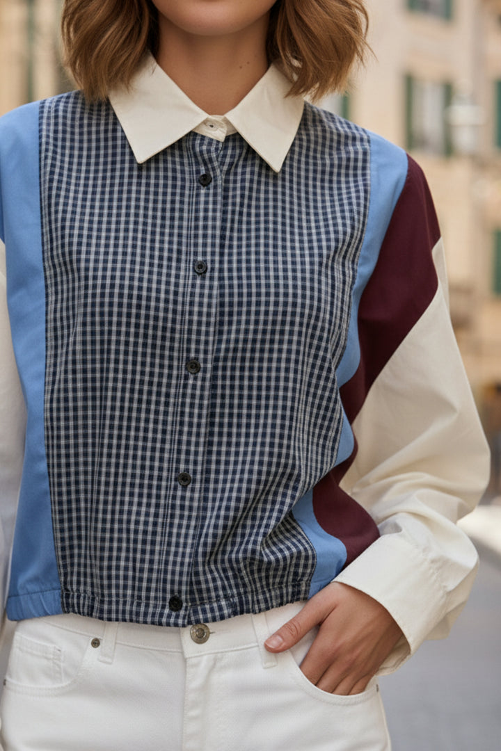Colorblock Grid Contrast Shirt