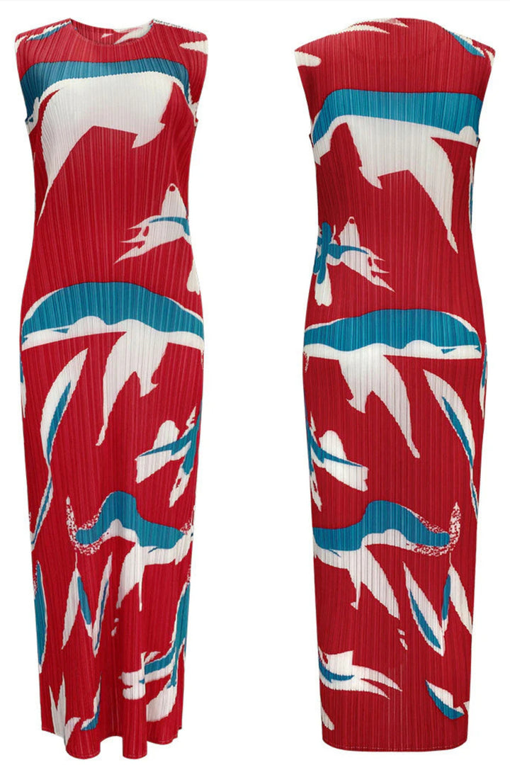 Crimson Koi Pleated Dress