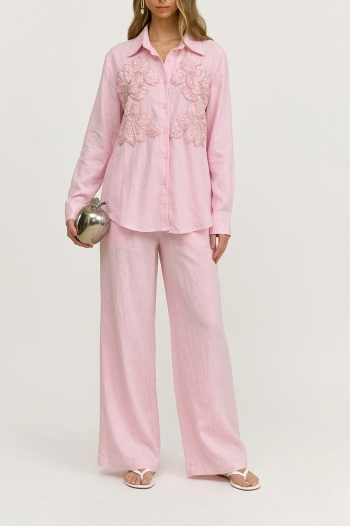 Petal Pink Floral Embroidered Co-Ord Set