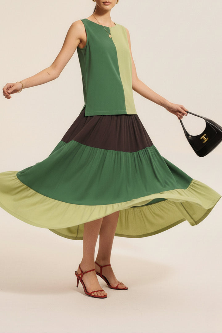 Color Block Linen Skirt Coord Set