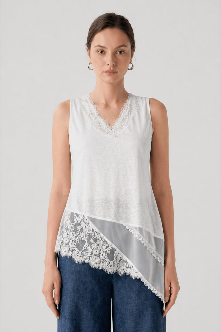 White Lace Cascade Top