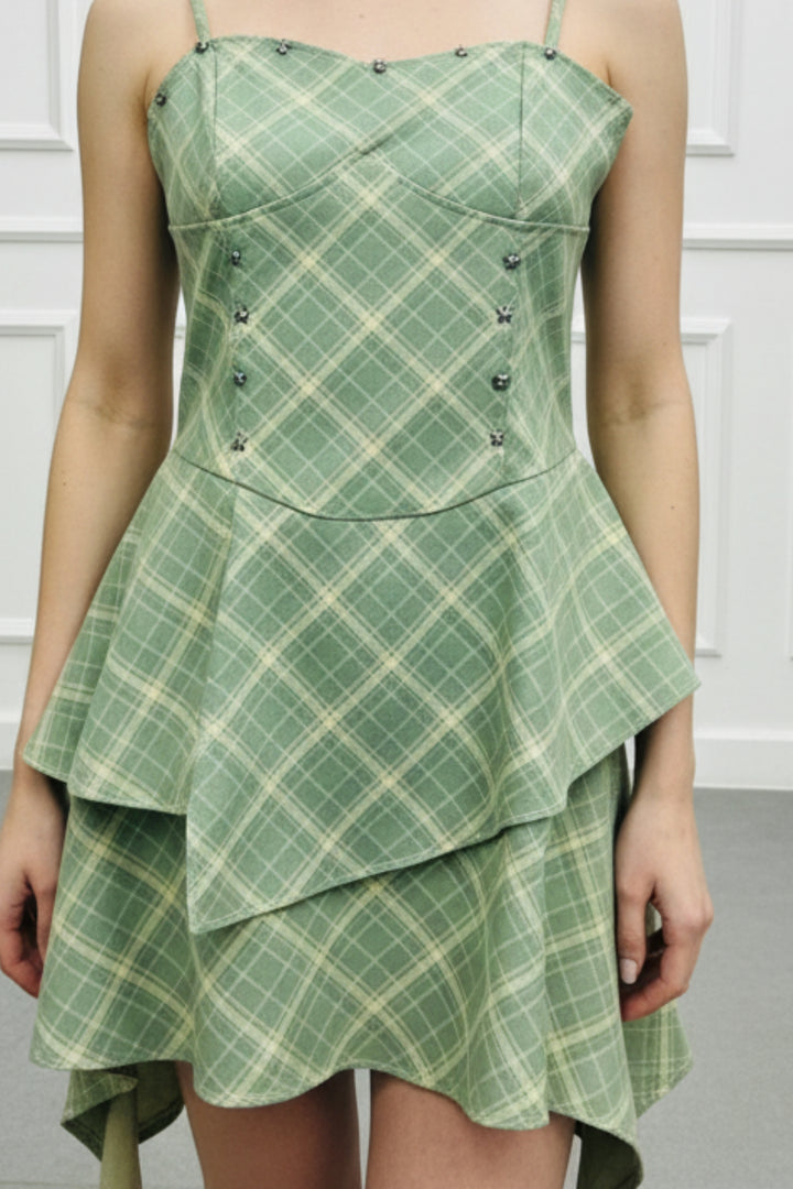 Lake Green Plaid Ruffle Dress