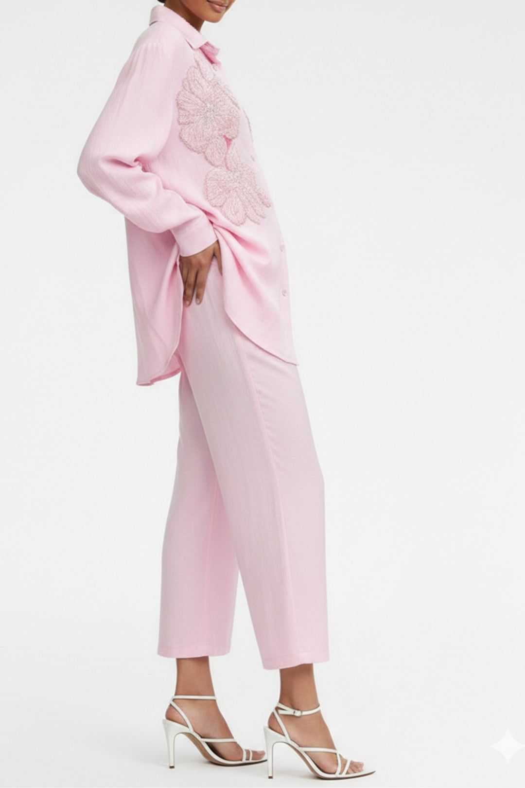 Petal Pink Floral Embroidered Co-Ord Set