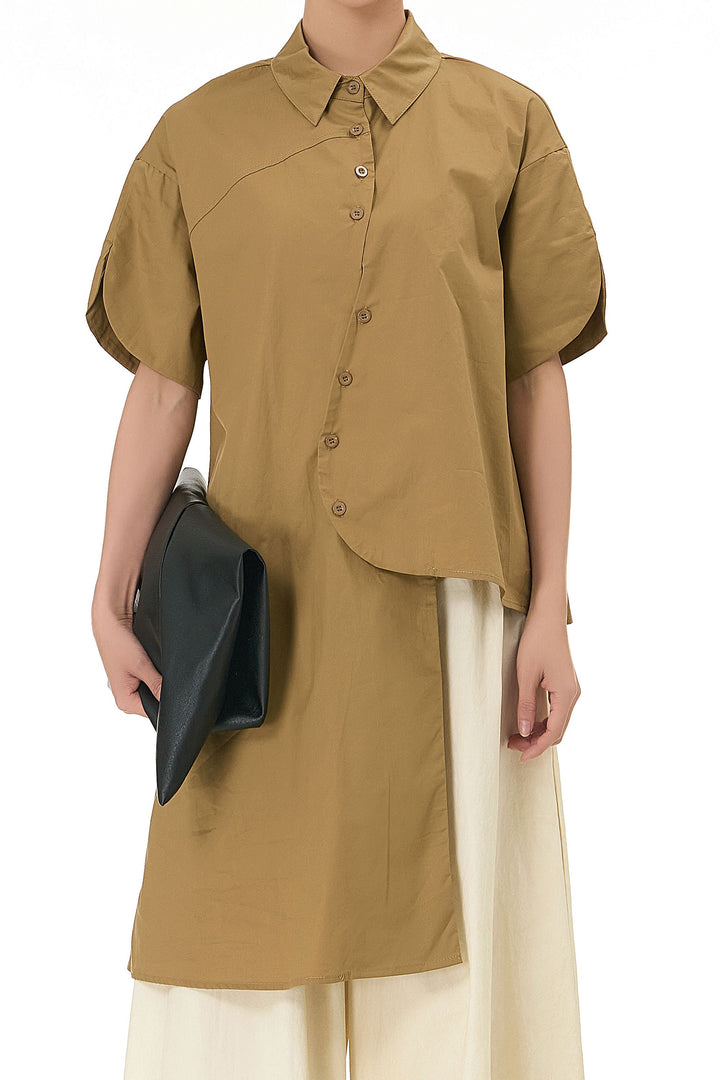 Caramel Asymmetrical Oversized Shirt