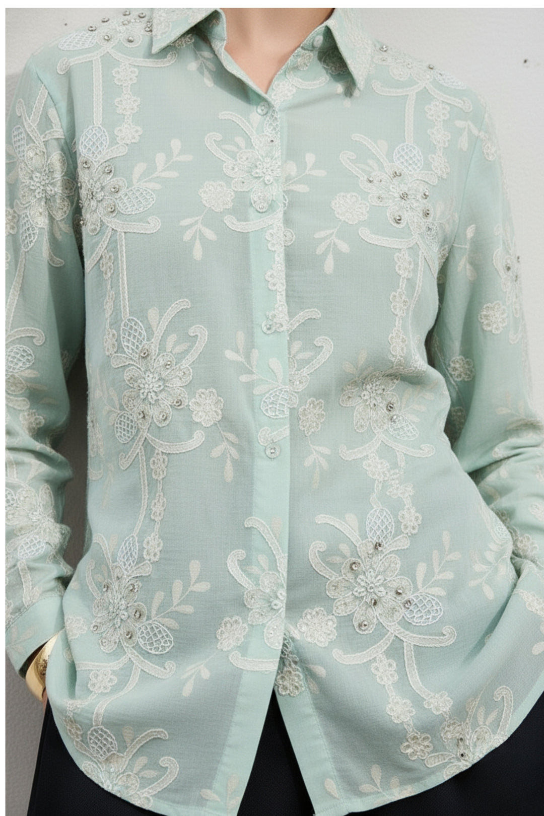 Mint Green Embellished Shirt