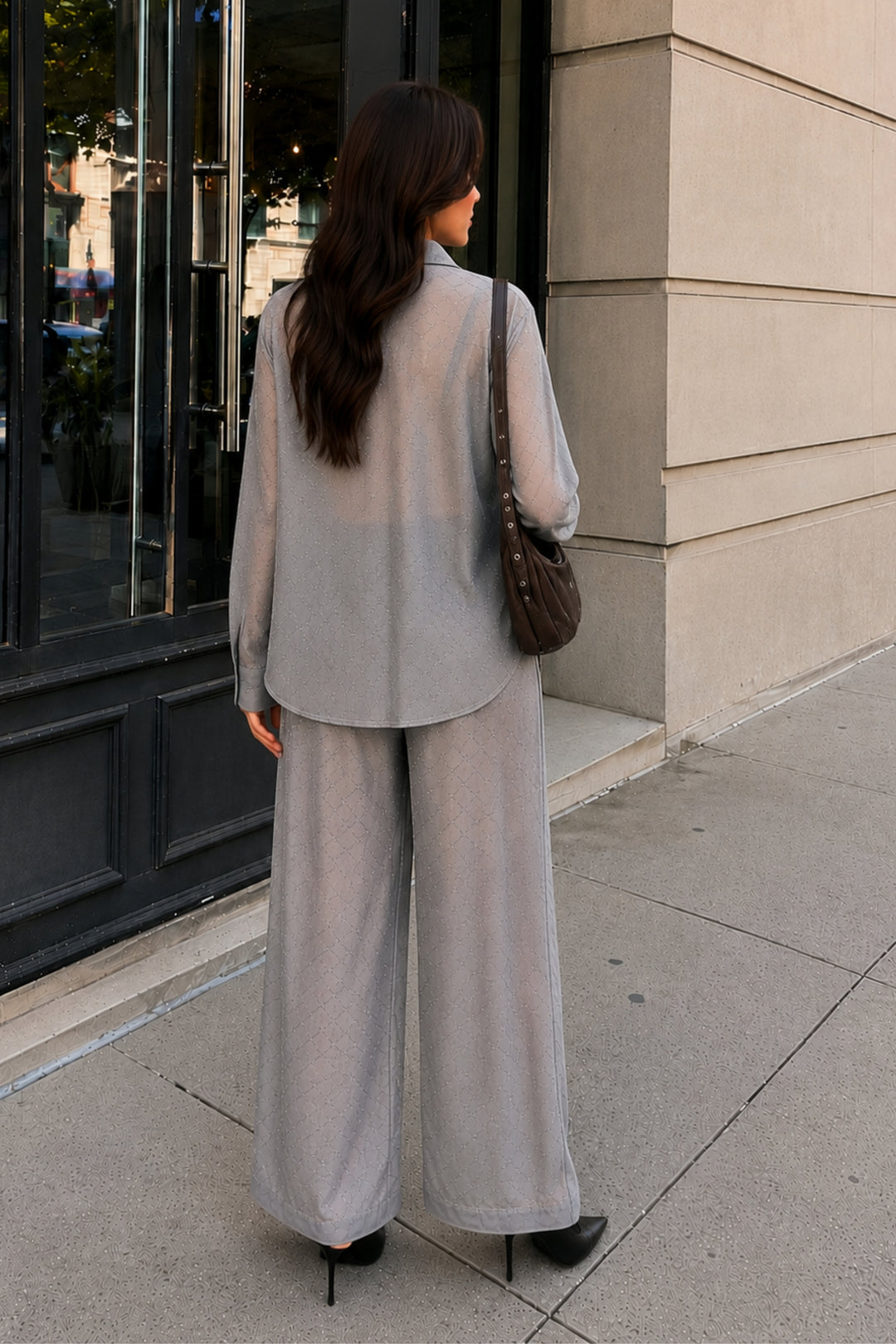 Steel Grey Rhinestone Pant Co-ord set