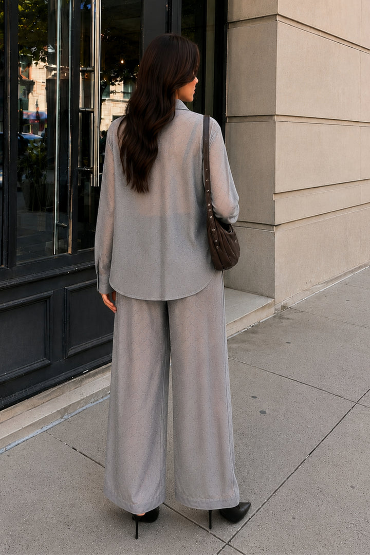 Steel Grey Rhinestone Pant Co-ord set