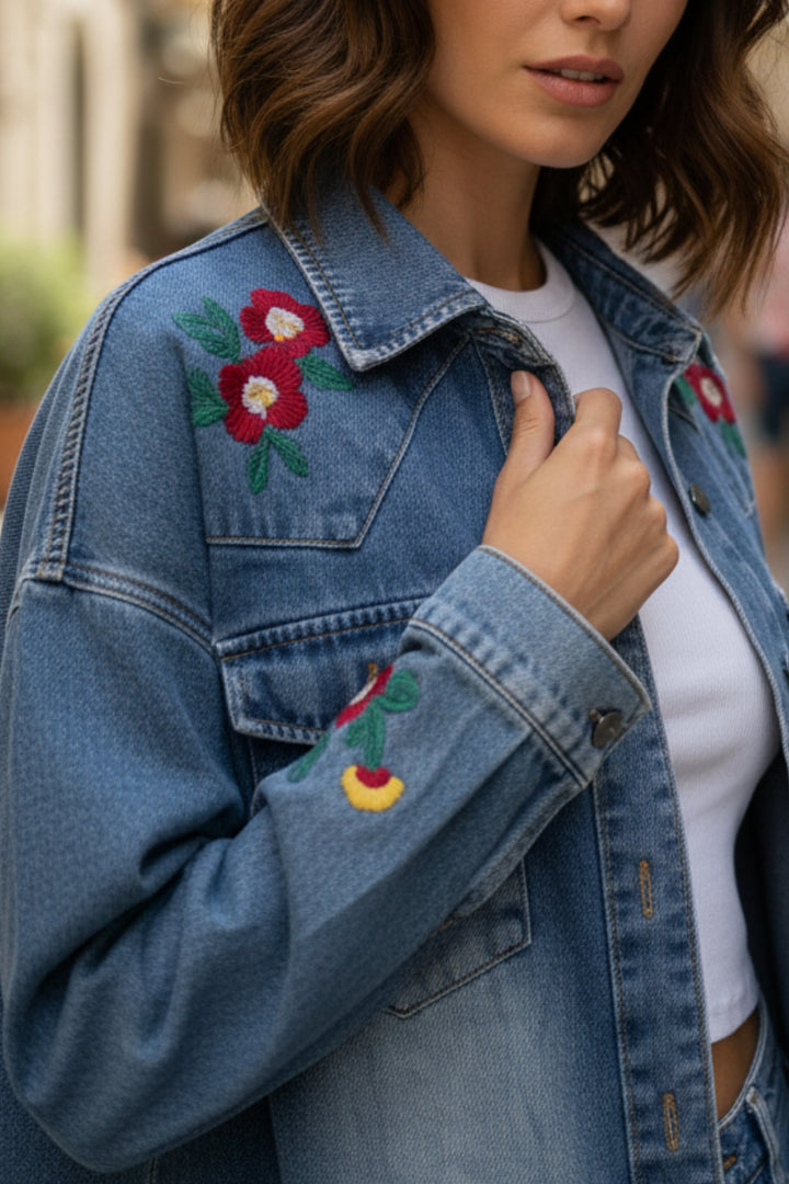 Rustic Rose Denim Shacket