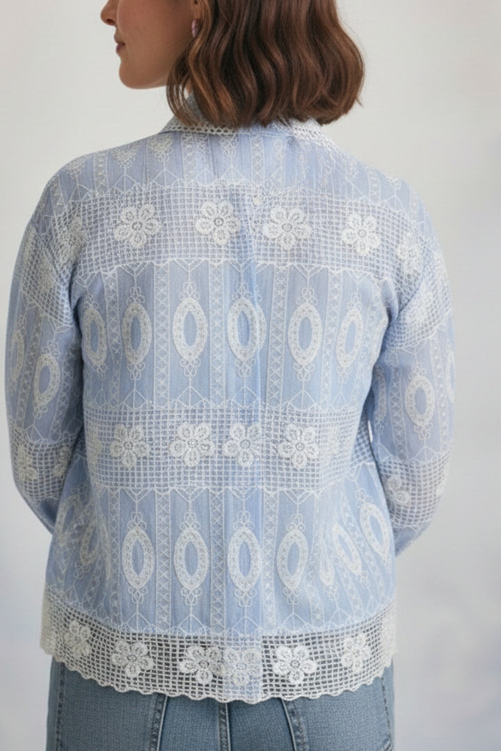 Ice Blue White Embroidered Shirt