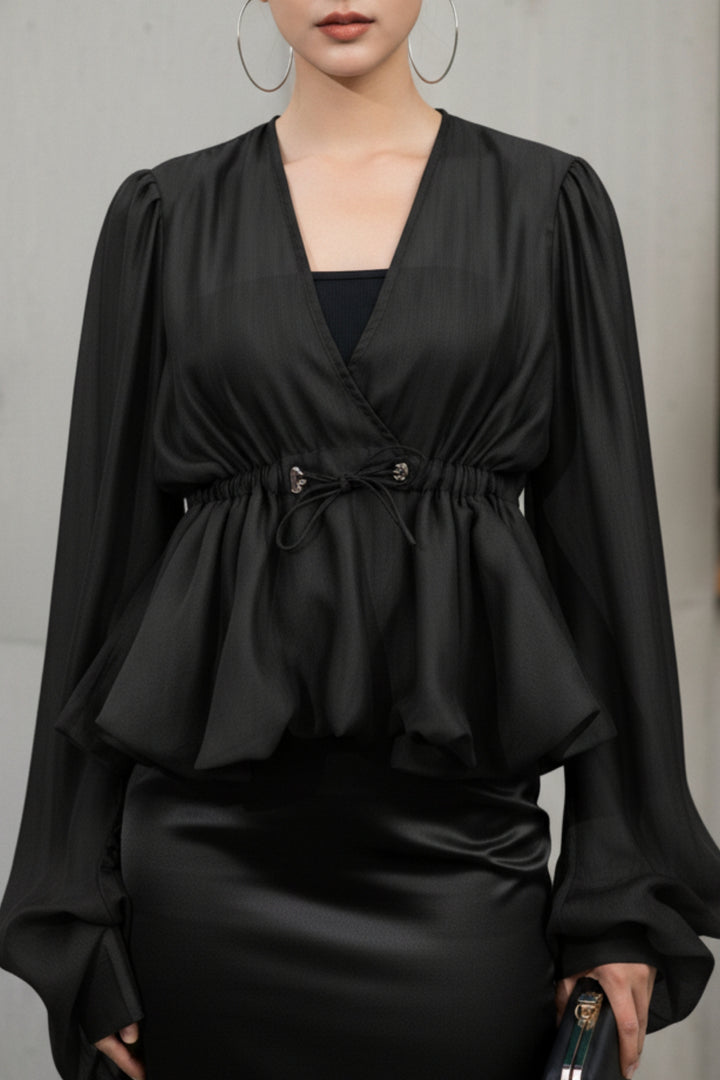 French Black Sheer Top