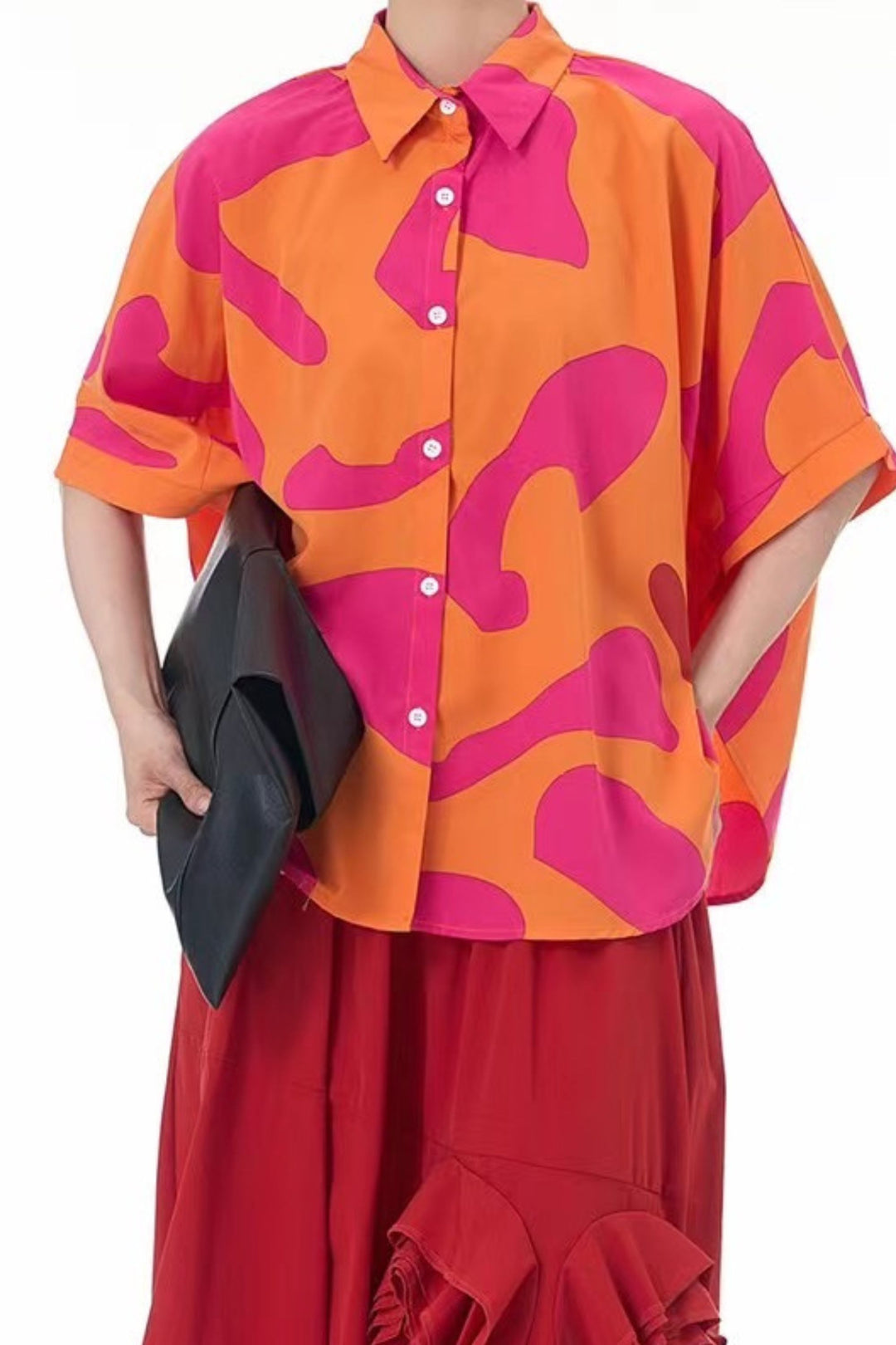 pink orange cotton blend shirt