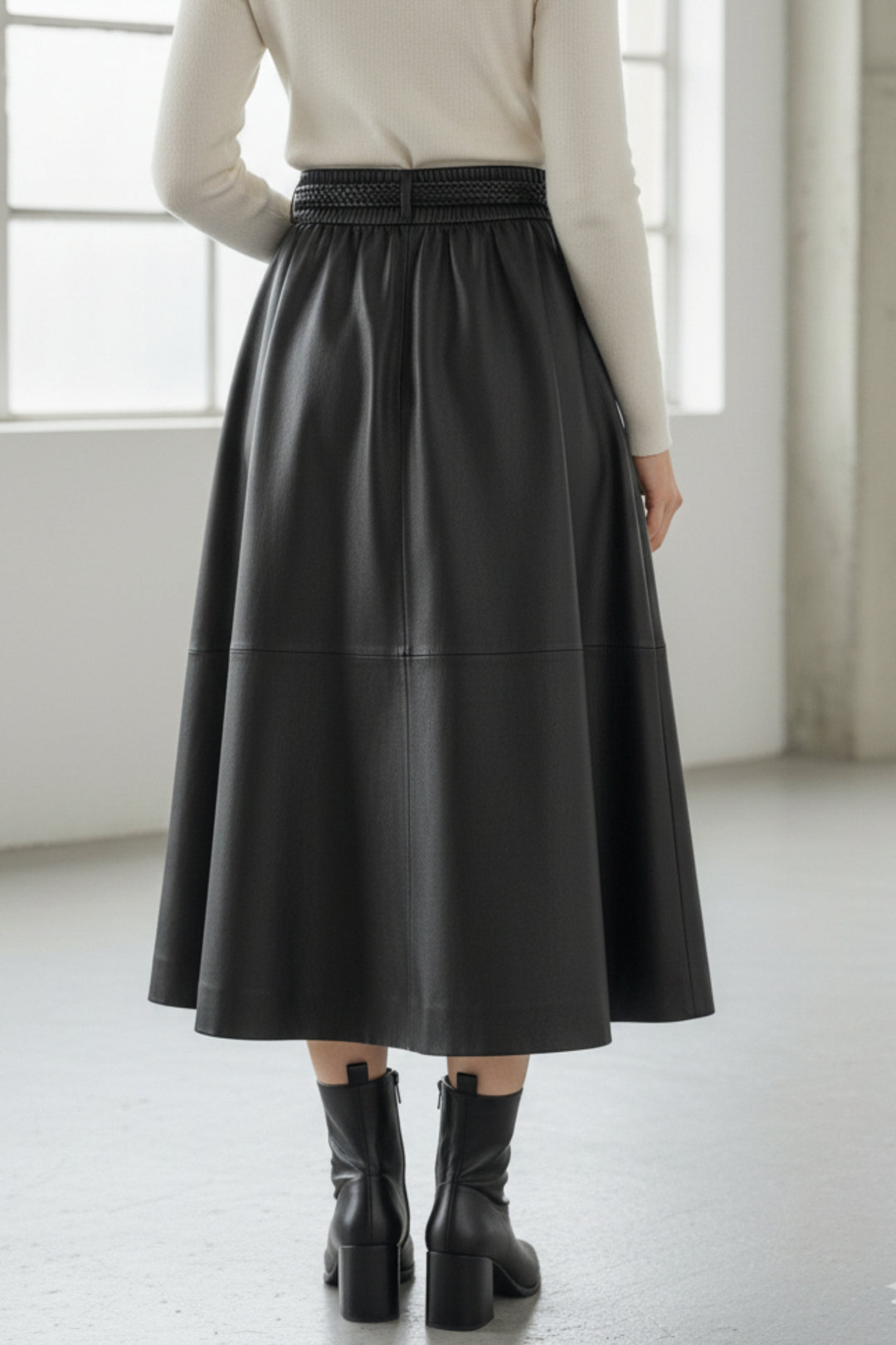 Noir Belted Faux Leather Skirt