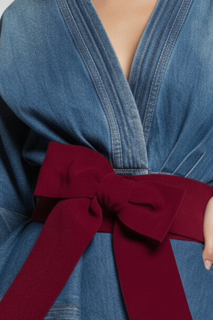 Crimson Sash Denim Shacket