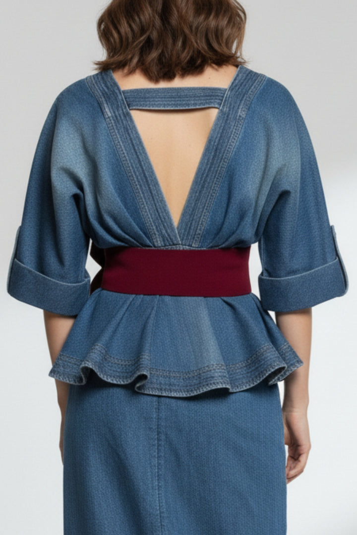 Crimson Sash Denim Shacket