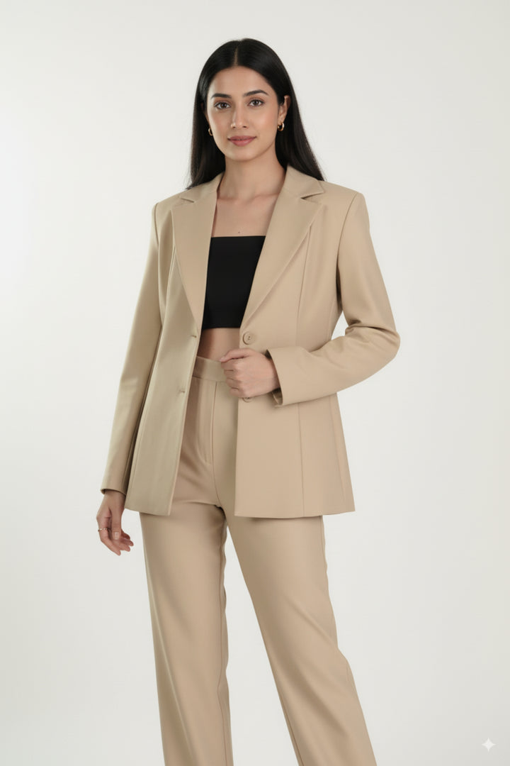 Beige Blazer and Pant Coord set