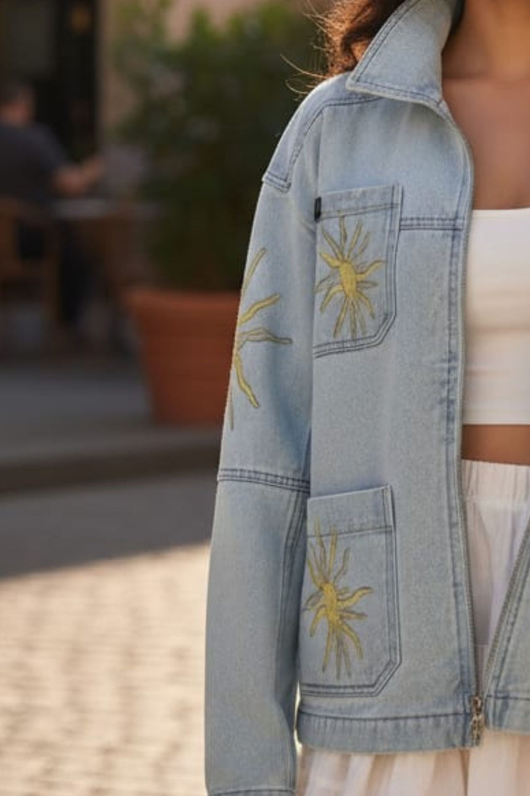 Golden Thread Embroidered Denim Shacket