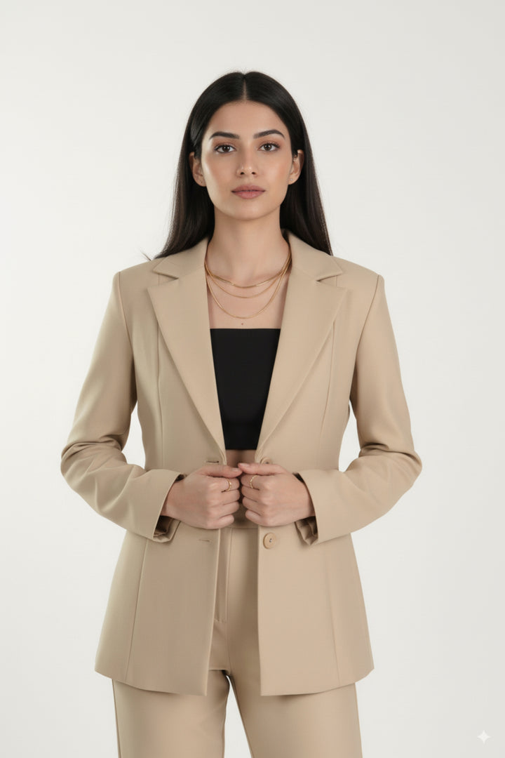 Beige Blazer and Pant Coord set