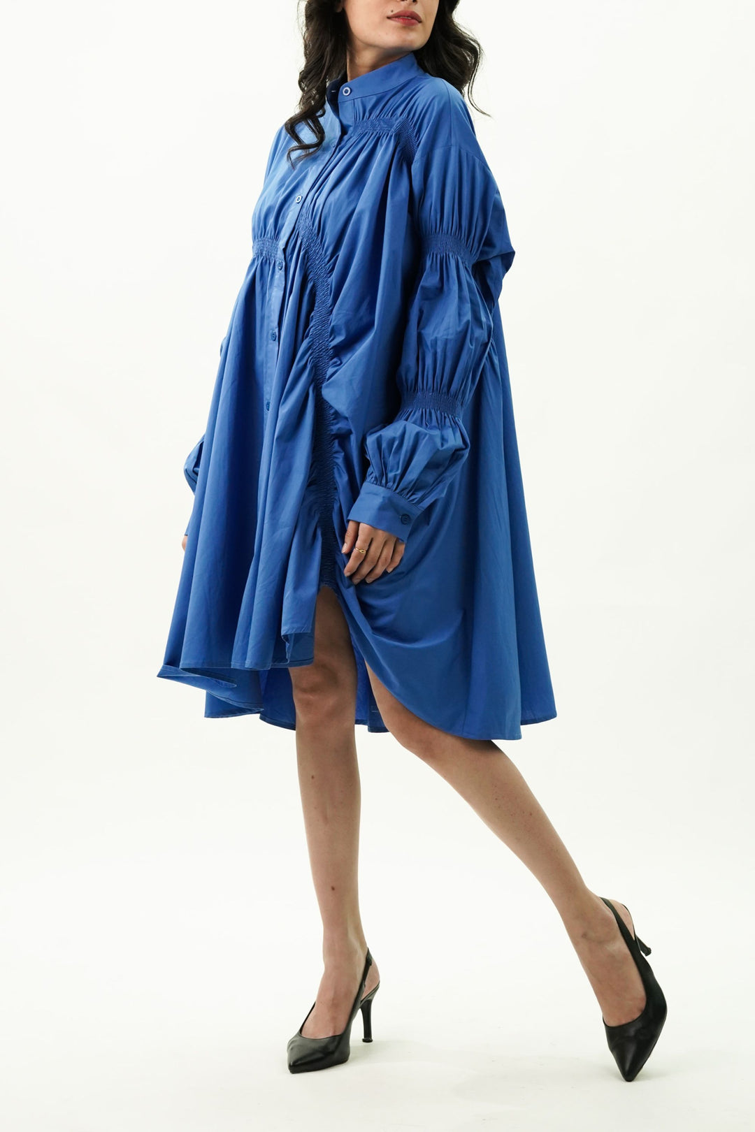 Chic cobalt blue dress with button-up closure