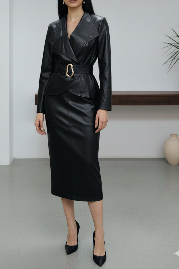 Black Luxe Leather Skirt Co-ord Set