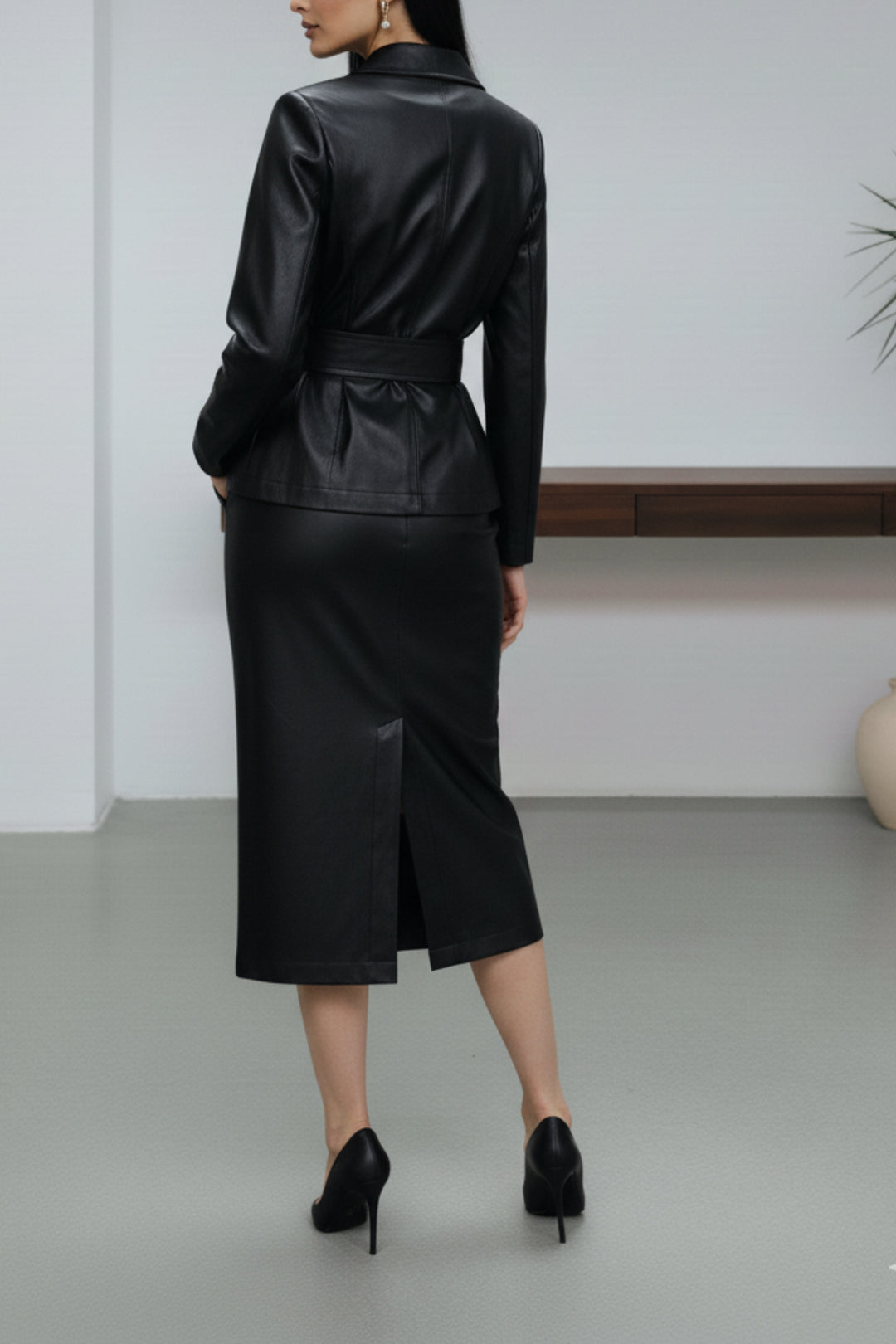 Black Luxe Leather Skirt Co-ord Set