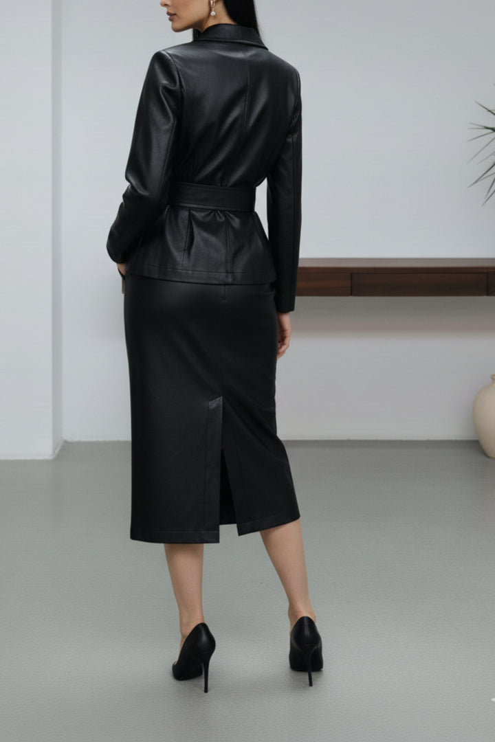 Black Luxe Leather Skirt Co-ord Set
