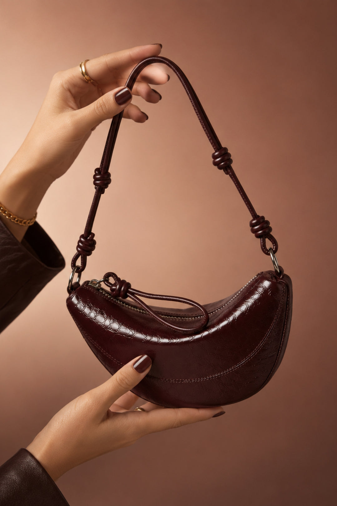 Wine Half-Moon Crossbody Bag