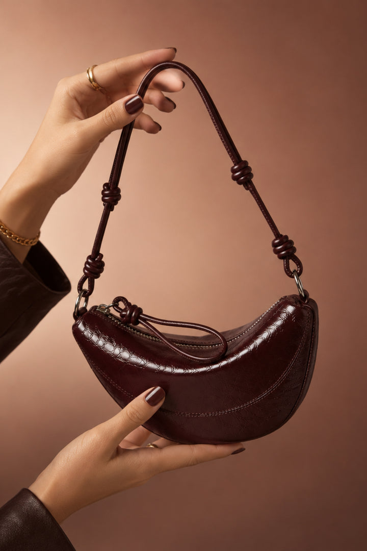 Wine Half-Moon Crossbody Bag