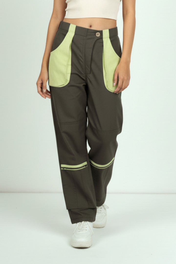 Green Cargo Pants With Patch Pockets