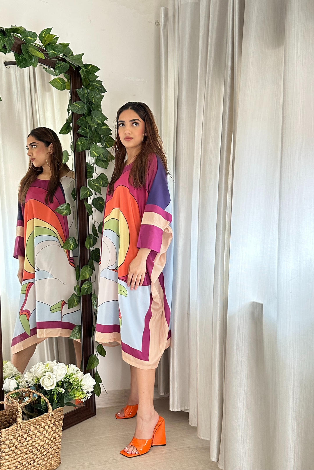 Stylish Rainbow Kaftan Dress for Resort Wear