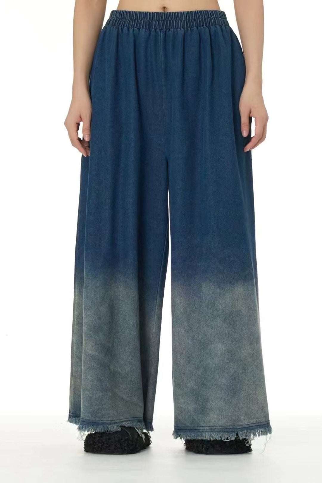 Blue faded wide leg denim pants